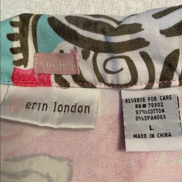 Erin London jacket button down multicolor long sleeve pockets stretchy Sz large - Picture 7 of 10